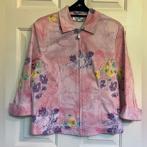 Erin London Vintage Pink Floral Zip Jacket Sz M - Picture 1 of 8
